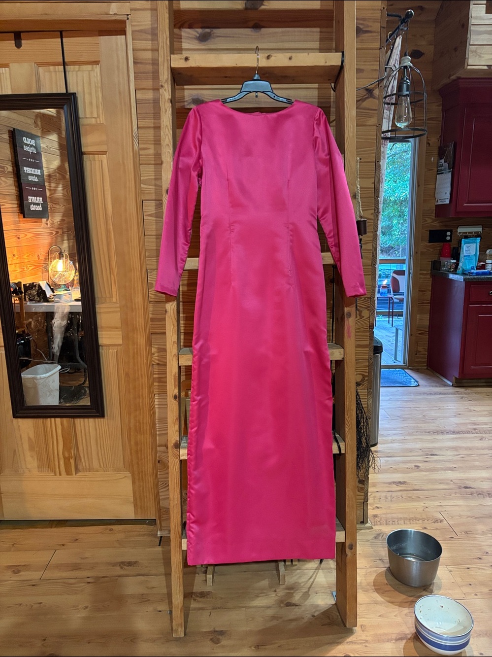 Elegant Long-Sleeve Maxi Dress in Hot Pink